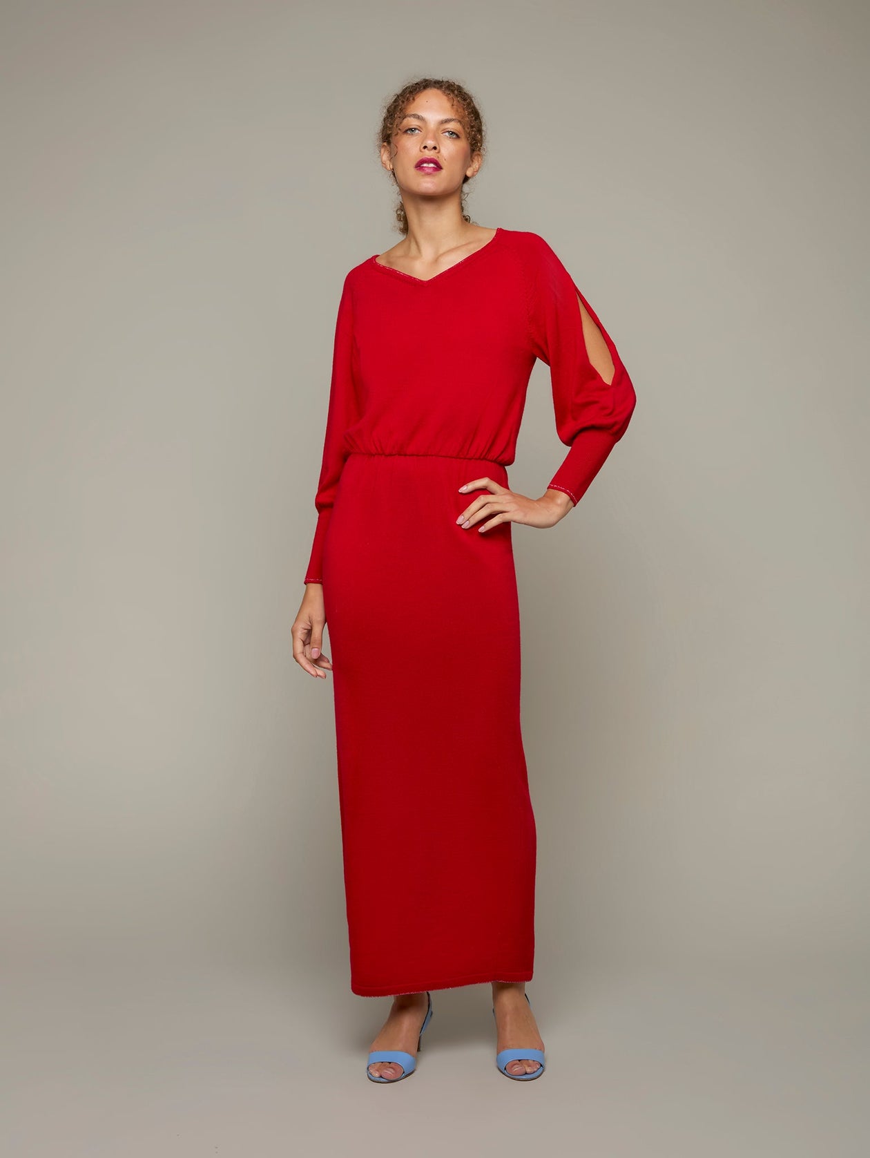 merino maxi dress Pleated ribbed merino wool maxi dress - gray