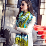 Anyyou 100% Pure Merino Wool Poncho Scarf for Women – Green Garden Vines Pattern Oversized Winter Pashmina Shawl Wrap