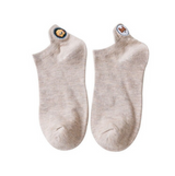 Anyfootwear 5 Pairs One Size 4-5 Khaki Fashion Funny Unisex Cotton Short Socks 3D Stereoscopic Heel Embroidery Cute Candy Color Casual Socks