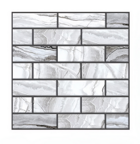 Anyhouz 10pcs Grey Vinyl Wall Tiles – Tile Grey Marble Pattern Design, Waterproof