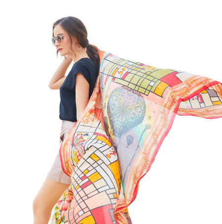 Anyyou 100% Mulberry Silk Orange Long Scarf for Women Luxury Beach Shawl Swimwear Cover-Up Pashmina Wrap Foulard