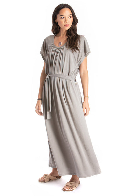 belted long dress - grey