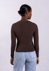 organic cotton long-sleeve crew neck t-shirt brown