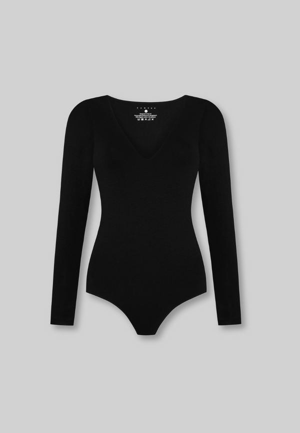 Organic Cotton Long Sleeve V-Neck Bodysuit, Black