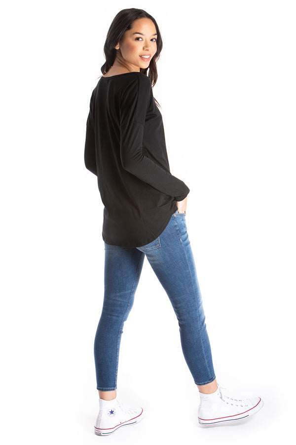 Organic Pima Cotton Long-Sleeve Tee - Black