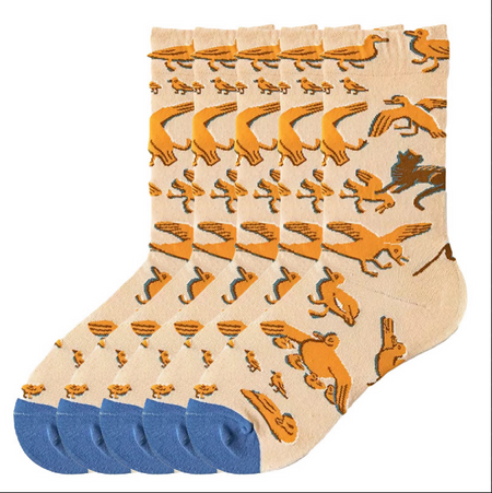 Anyfootwear 5 Pairs Size 5-9 Unisex Long Socks Cartoon Duck Painting Nature Print Design Warm Winter Socks Comfortable Casual Foot Accessories