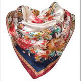 Anyyou Fashion Premium Satin Square Scarf – Red Beige Silk-Feel Neckwrap for Women