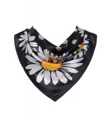 Anyyou Fashion Premium Satin Square Scarf – Daisy Black Silk-Feel Neckwrap for Women