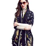 Anyyou 100% Pure Merino Wool Black Netting Pattern Stylish Poncho Winter Large Scarf With Trendy Pashmina Shawl Bandana For Womenfashion Design