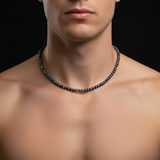 Male model wearing black freshwater pearl necklace - no tattoos