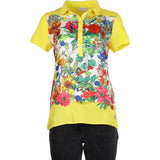 Moncler Floral Polo Shirt - Medium Yellow Cotton Blend