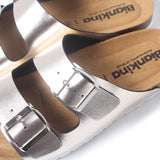 Marbella Vegan Leather Slip On Cork Sandal - Metallic Silver - BIANKINA