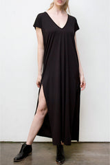 Maxi V Neck Dress - Organic Cotton - Black