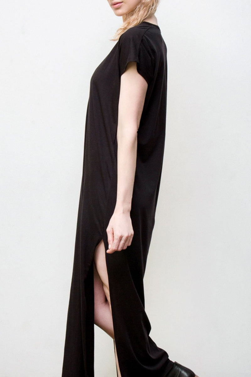 Maxi V Neck Dress - Organic Cotton - Black