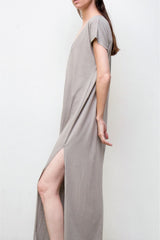Maxi V Neck Dress - Organic Cotton - Grey