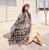 Anyyou 100% Mulberry Silk Black Long Scarf Luxury Brand Women Beach Shawl Wear Swimwear Pashimina Face Shield Foulard