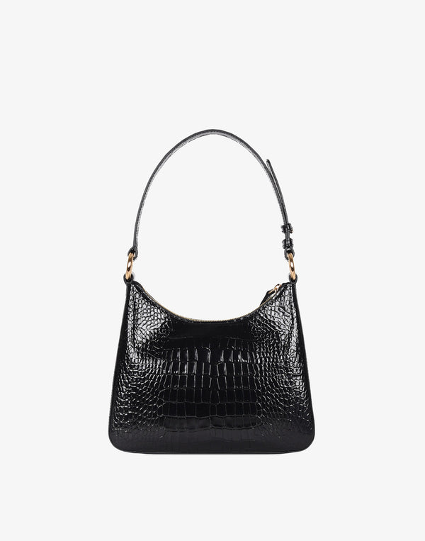 recycled genuine leather everyday shoulder bag black crocodile#color_black-croco