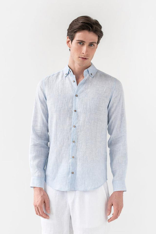 Men's linen shirt Nevada  - Pinstripe Blue