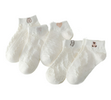 Anyfootwear 5 Pairs One Size 35-40 Women Socks Summer Cute Cartoon Animal Rabbit Bear Cat Ribbon Heart Print White Female Casual Random Socks