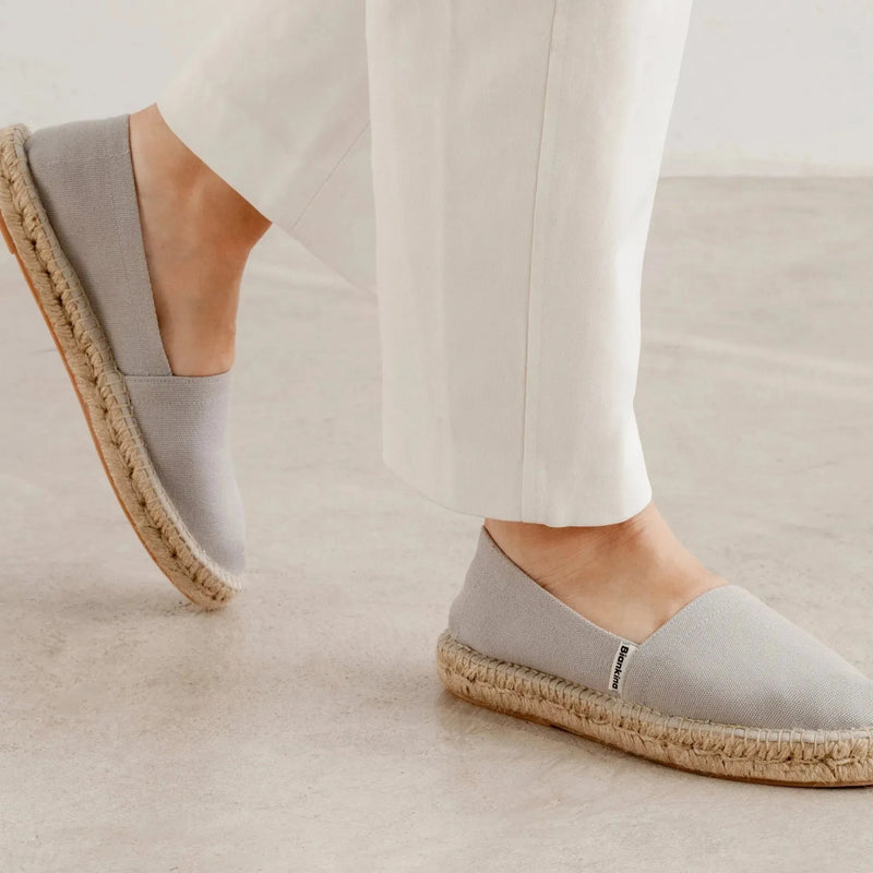 Mila Sustainable, Eco Friendly, Vegan Canvas Espadrille Flats - Grey - BIANKINA