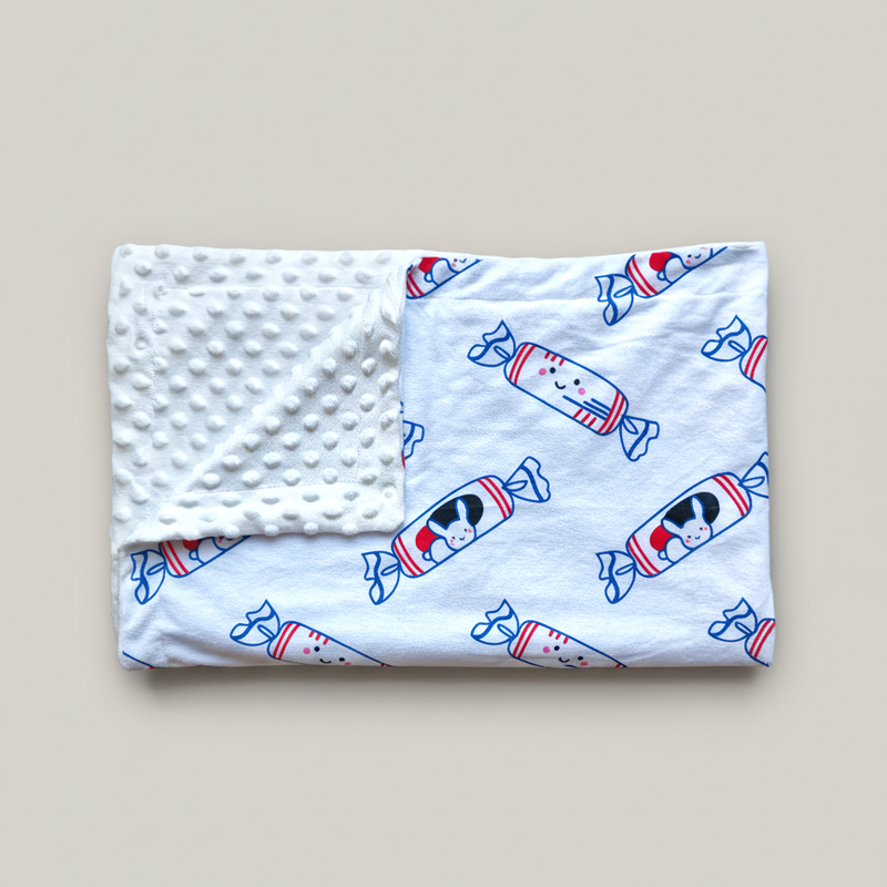 Minky Fleece Sensory Baby Blanket - White Bunny Candy