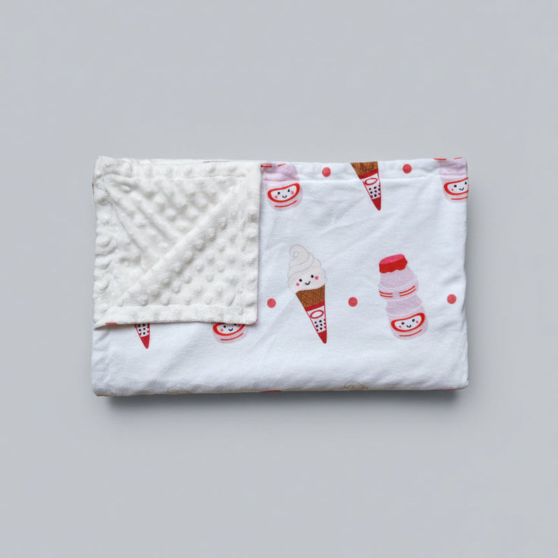 Minky Fleece Sensory Baby Blanket - Yogurt Drink + Ice Cream
