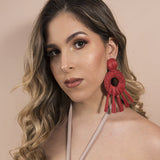 Oasis Red Earrrings - Handmade Iraca Palm Earrings