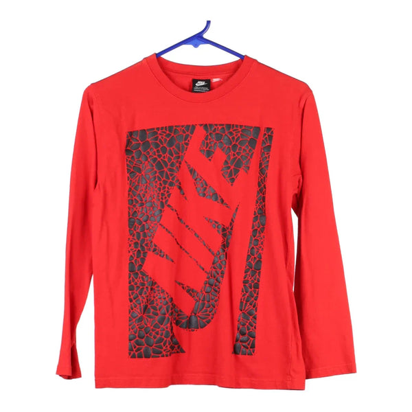 Age 13-14 Nike Spellout Long Sleeve T-Shirt - Large Red Cotton