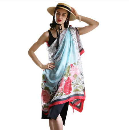 Anyyou 100% Mulberry Silk Vivid Blue Scarf Women Luxury Long Shawl – Beach Wear, Swimwear Cover Up, Pashmina Face Shield Foulard Fashion Accessory