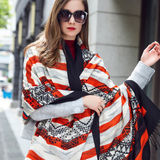 Anyyou 100% Pure Merino Wool Red Stripes Stylish Poncho Winter Large Scarf With Trendy Pashmina Shawl Bandana For Womenfashion Design