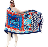 Anyyou 100% Merino Wool Blue Chevron Neck Wrap Silk Satin Large Winter Scarf Pashmina Shawl Bandana Perfect For Women Ladies Fashion Style