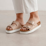 Muro Two-Strap Vegan Leather Platform Cork Sandal - Nude - BIANKINA