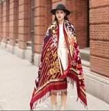 Anyyou 100% Merino Wool Burgundy Silk Satin Large Winter Scarf Pashmina Shawl Bandana Perfect For Women Ladies Fashion Style