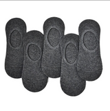 Anyfootwear 5 Pairs Men's Invisible Boat Socks Size 4-9 Dark Grey Summer Thin Cotton Non-Slip Silicone Breathable Solid Color Low Cut Socks