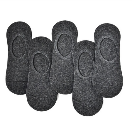 Anyfootwear 5 Pairs Men's Invisible Boat Socks Size 4-9 Dark Grey Summer Thin Cotton Non-Slip Silicone Breathable Solid Color Low Cut Socks