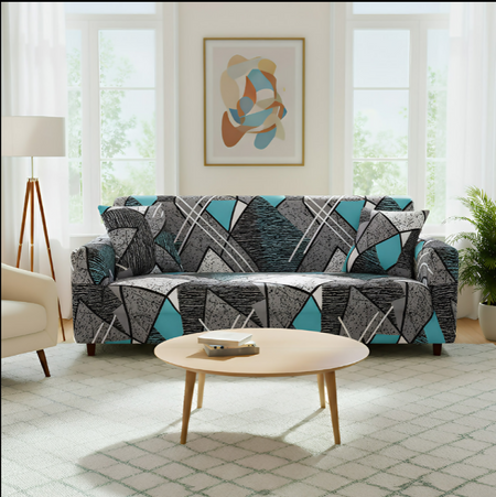 Anyseat 3-Seater Sofa Cover – Dark Grey Geometric Style Slipcover for Living Room Chair Protection