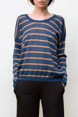 Nini Hand-Loomed Pima Cotton Striped Pullover — Blue/Camel
