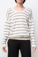 Nini Hand-Loomed Pima Cotton Striped Pullover - Cream / Heather Grey