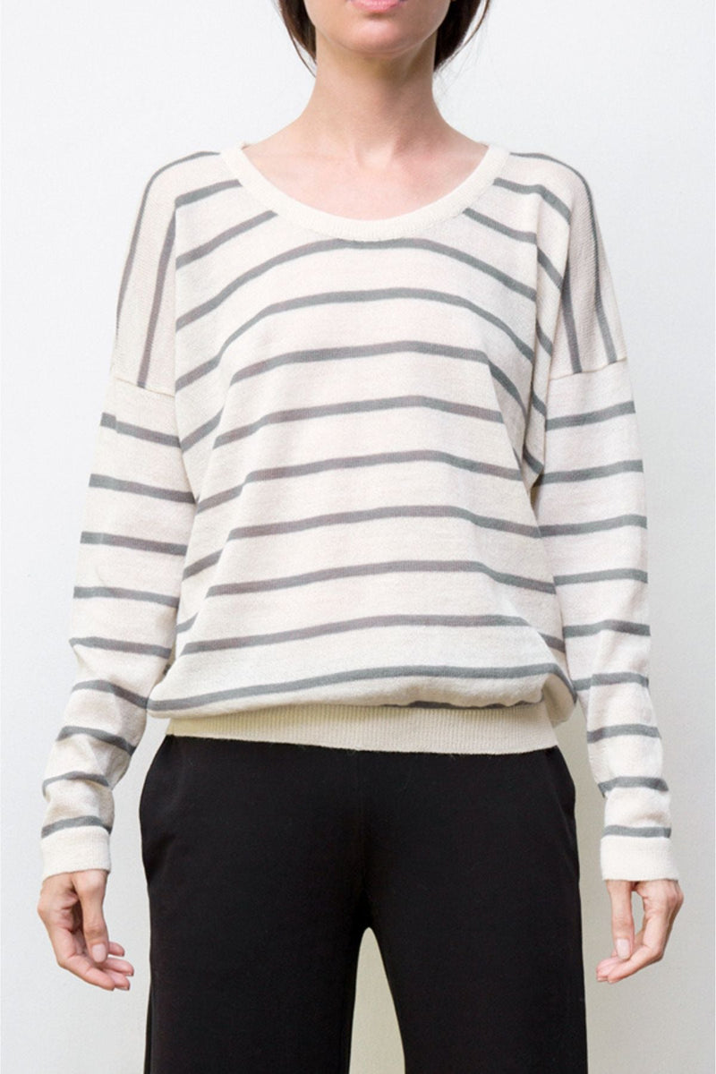 Nini Hand-Loomed Pima Cotton Striped Pullover - Cream / Heather Grey