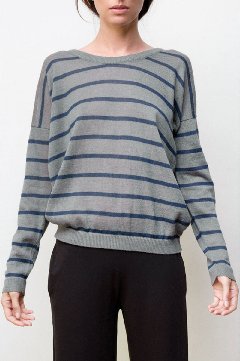 Nini Hand-Loomed Pima Cotton Striped Pullover - Grey / Blue