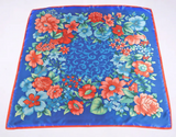 Anyyou Fashion Premium Satin Square Scarf – Vibrant Peony Blue Floral Silk-Feel Neckwrap for Women