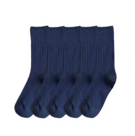 Anyfootwear 5 Pairs One Size 36-43 Blue Retro Long Knitted Socks Cotton Autumn Winter Solid Color Warm Socks For Women Girls