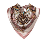 Anyyou Fashion Premium Satin Square Scarf – Pink Chain Flower Silk-Feel Neckwrap for Women