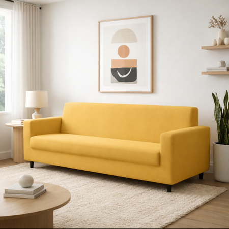 Anyseat 3-Seater Sofa Cover – Plain Yellow Style Slipcover for Living Room Chair Protection
