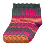 Anyfootwear 5 Pairs Size 5-9 Fashion Socks Colorful Wind-Flowers Cotton Winter Thick Warm Wool Casual for Women Green