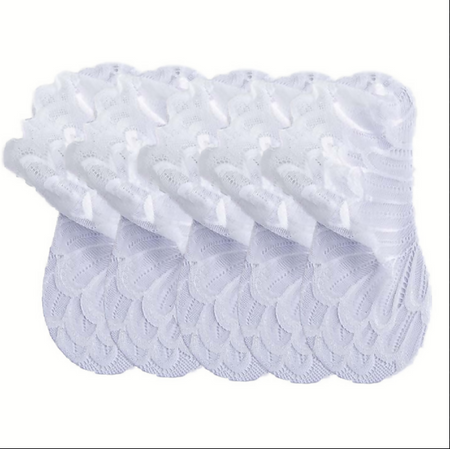 Anyfootwear 5 Pairs One Size 4-5 White Fashion Summer Socks Lace Peacock Flower Design Short Ankle Socks Breathable Cotton Socks For Women