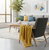 Anycozy Yellow Knitted Waffle Throw Blanket – Soft Tassel Sofa & Bed Cover