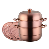 Anygleam Food Steamer Rose Gold Three Layer Thick Stainless Steel Universal Cooking for Induction Cooker Gas Stove Steam Pot