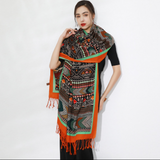 Anyyou 100% Merino Wool Orange And Patterns Neck Wrap Silk Satin Large Winter Scarf Pashmina Shawl Bandana Perfect For Women Ladies Fashion Style