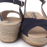 Oliva Organic Canvas Espadrille Wedge Sandals - Navy Blue - BIANKINA